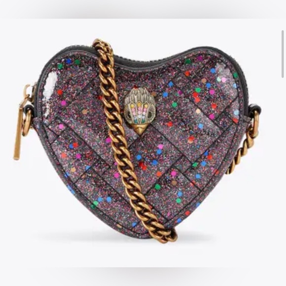 NWT Kurt Geiger London Micro Heart CrossBody bag multi-color glitter Charcoal - Picture 4 of 7